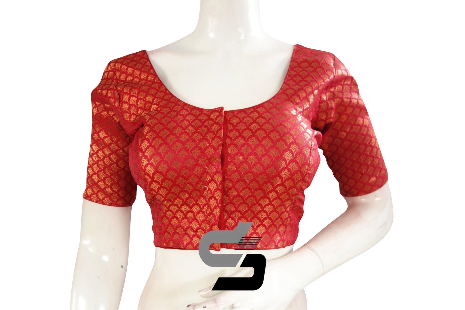 Red Color Premium Brocade Silk Readymade Saree Blouse - D3blouses