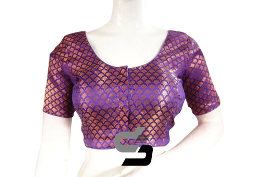 Purple Color Premium Brocade Silk Readymade Saree Blouse - D3blouses