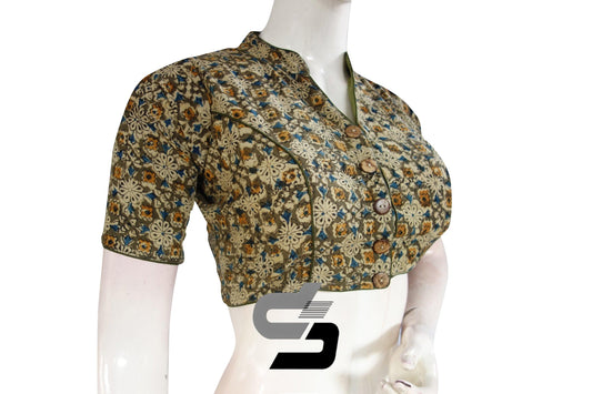 Kalamkari Collar Readymade Saree Blouse, Indian Readymade Blouse,Crop top, Tunic top - D3blouses