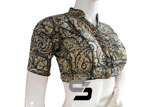 Kalamkari Collar Readymade Saree Blouse, Indian Readymade Blouse,Crop top, Tunic top - D3blouses