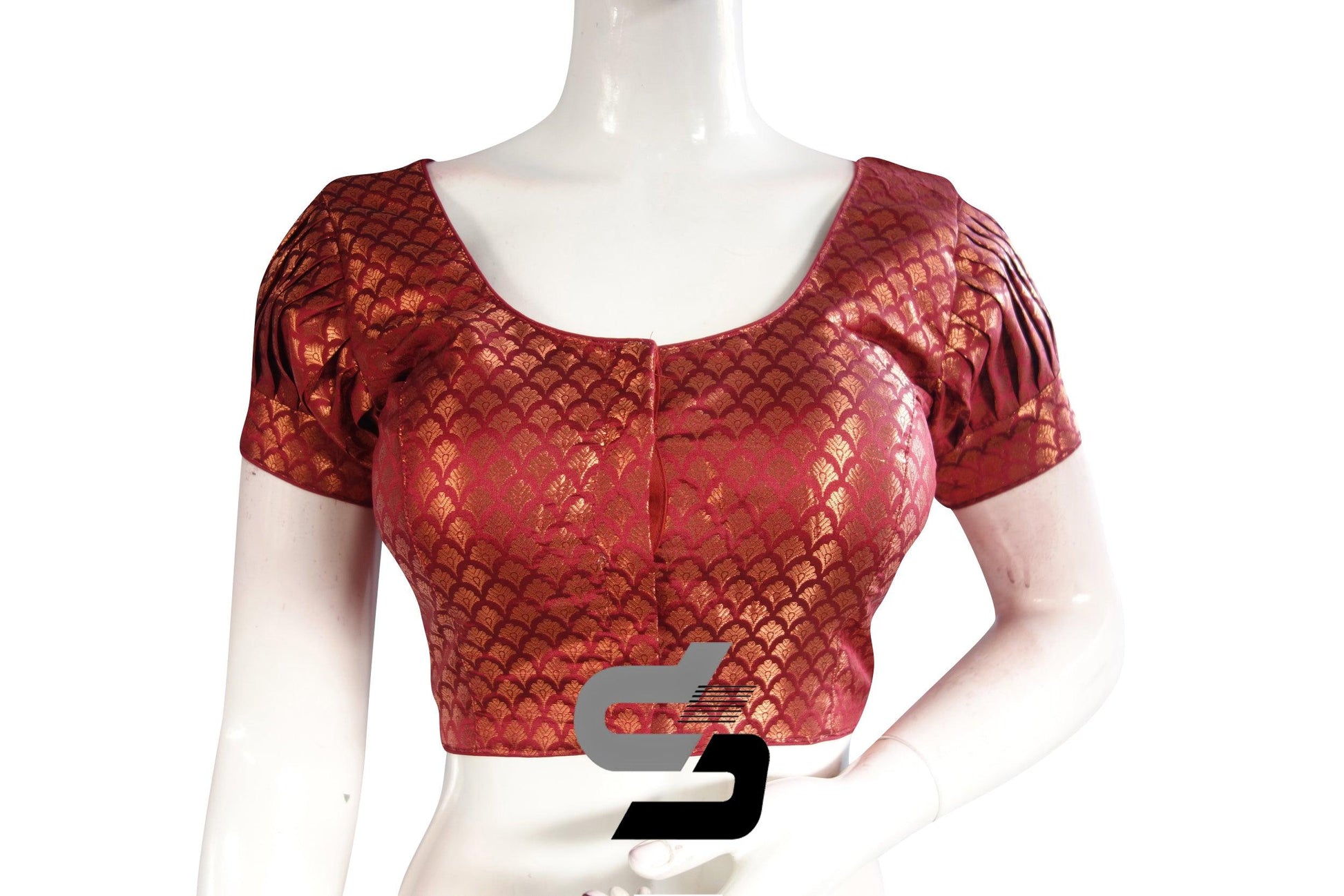 Maroon Color Brocade Puff Sleeves Readymade Saree Blouse - D3blouses