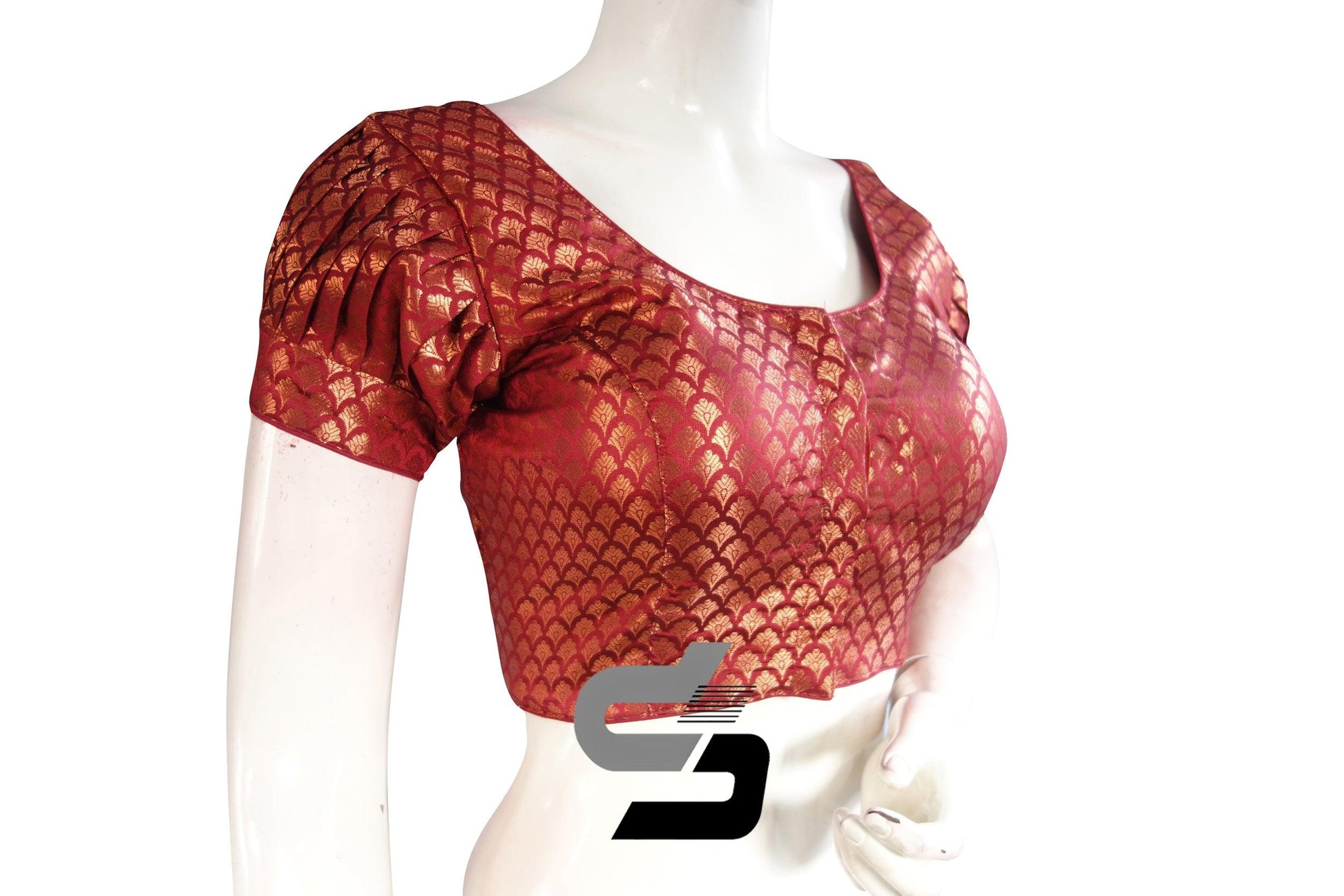 Maroon Color Brocade Puff Sleeves Readymade Saree Blouse - D3blouses