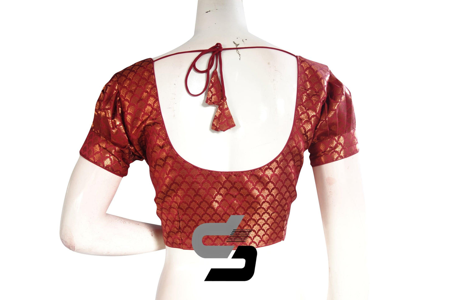 Maroon Color Brocade Puff Sleeves Readymade Saree Blouse - D3blouses