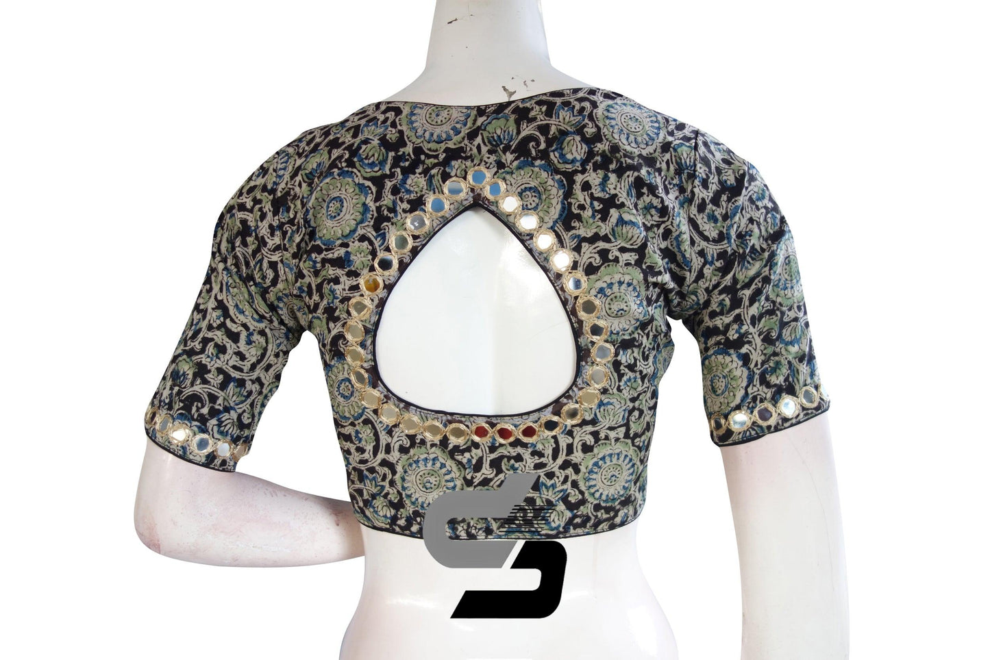 Black Color Kalamkari Designer Mirror Neck and Sleeves Handwork Readymade Saree Blouse - D3blouses