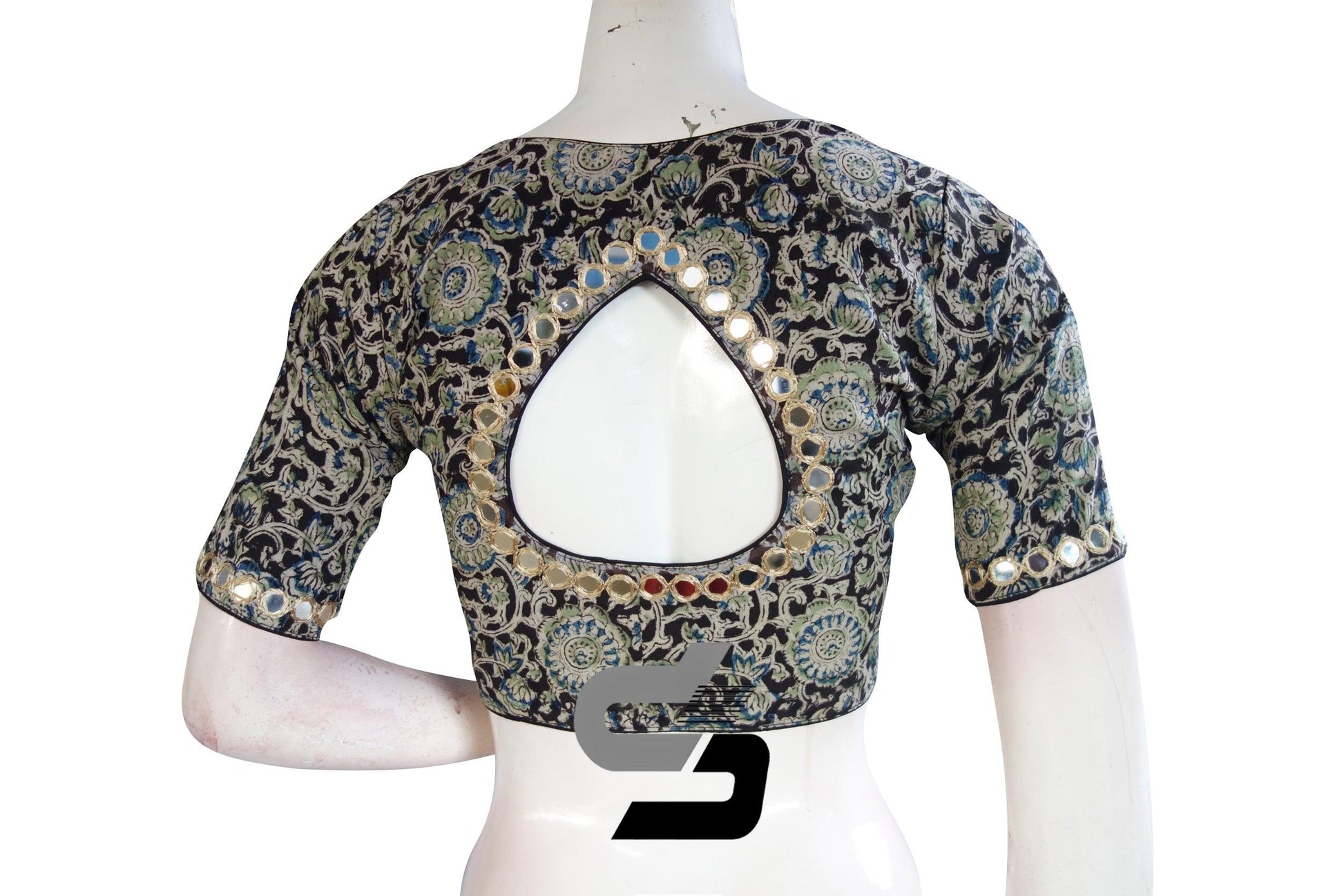 Black Color Kalamkari Designer Mirror Neck and Sleeves Handwork Readymade Saree Blouse - D3blouses