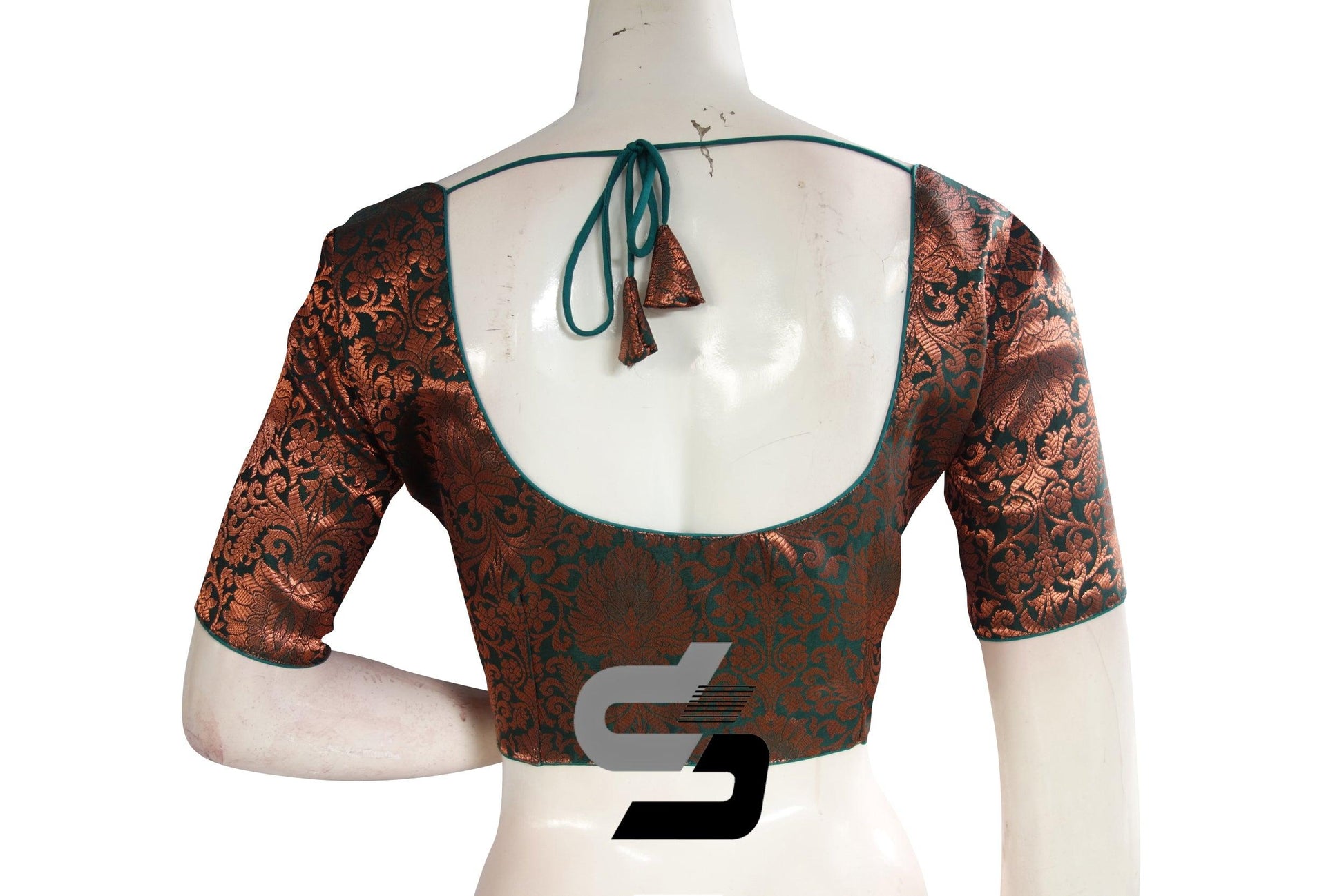 Green Color Premium Brocade Silk Readymade Saree Blouse - D3blouses