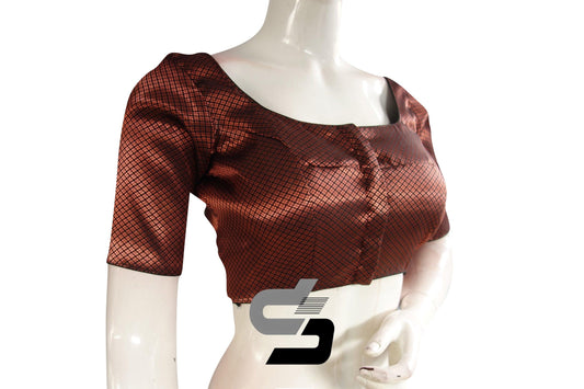 Black And Copper Mixed Brocade Silk Readymade Saree Blouse - D3blouses
