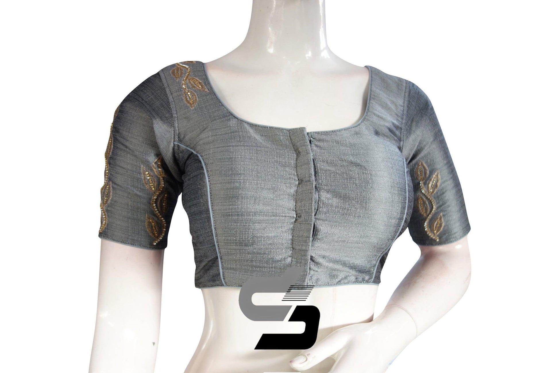 Grey Color Elegant Semi silk Neckwork Designer Blouse - D3blouses