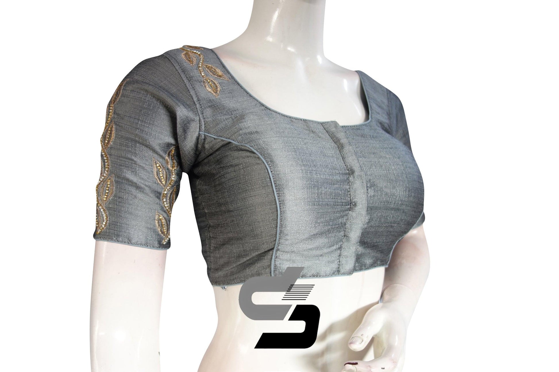 Grey Color Elegant Semi silk Neckwork Designer Blouse - D3blouses