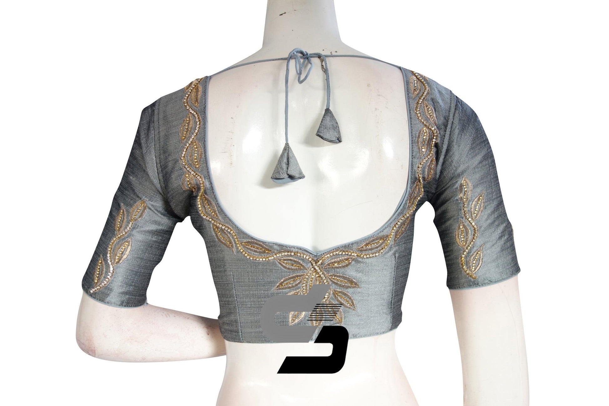 Grey Color Elegant Semi silk Neckwork Designer Blouse - D3blouses