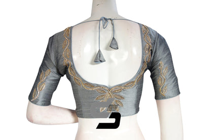 Grey Color Elegant Semi silk Neckwork Designer Blouse - D3blouses