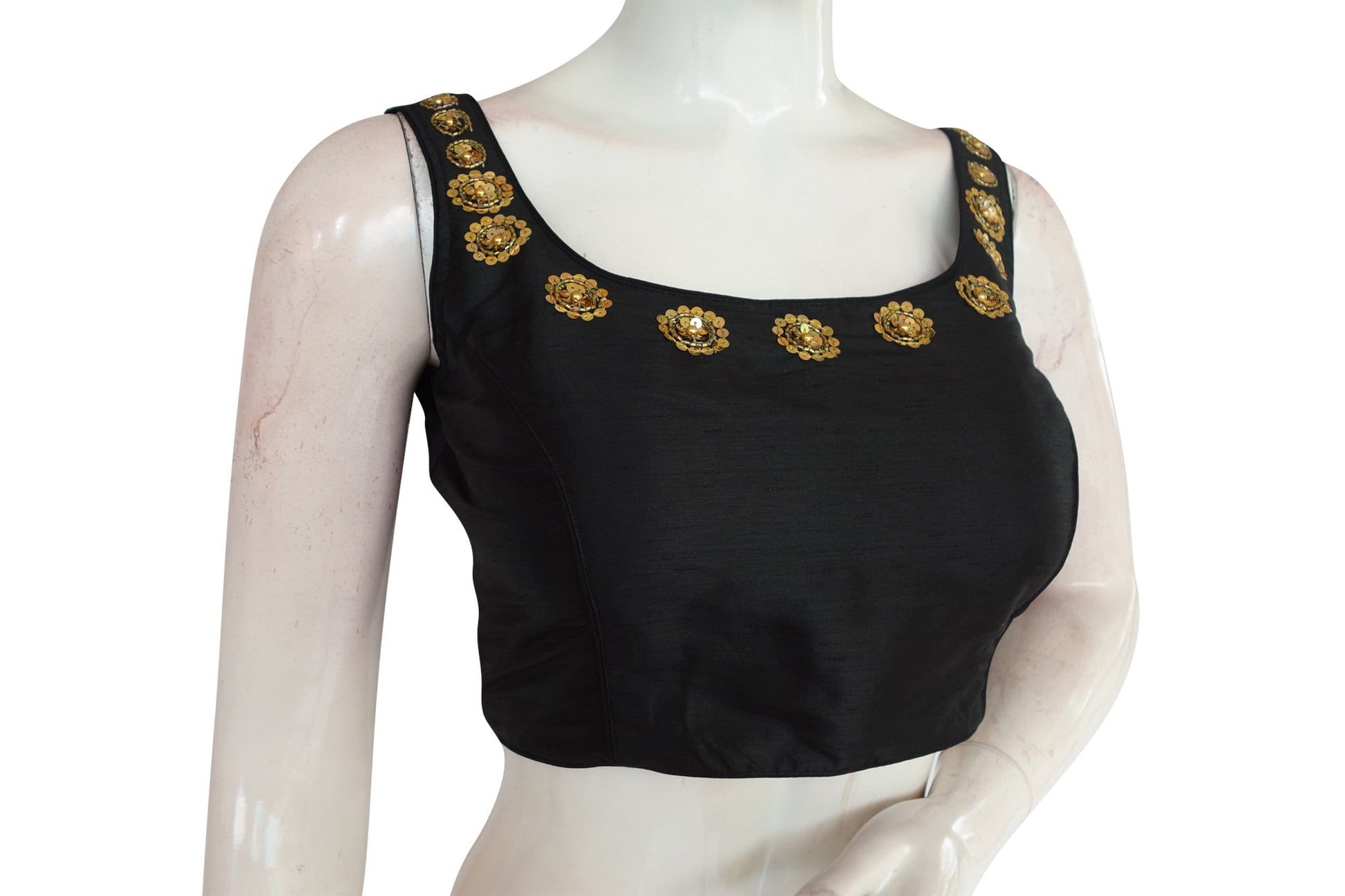 black color sequin embroidery readymade saree blouse 1