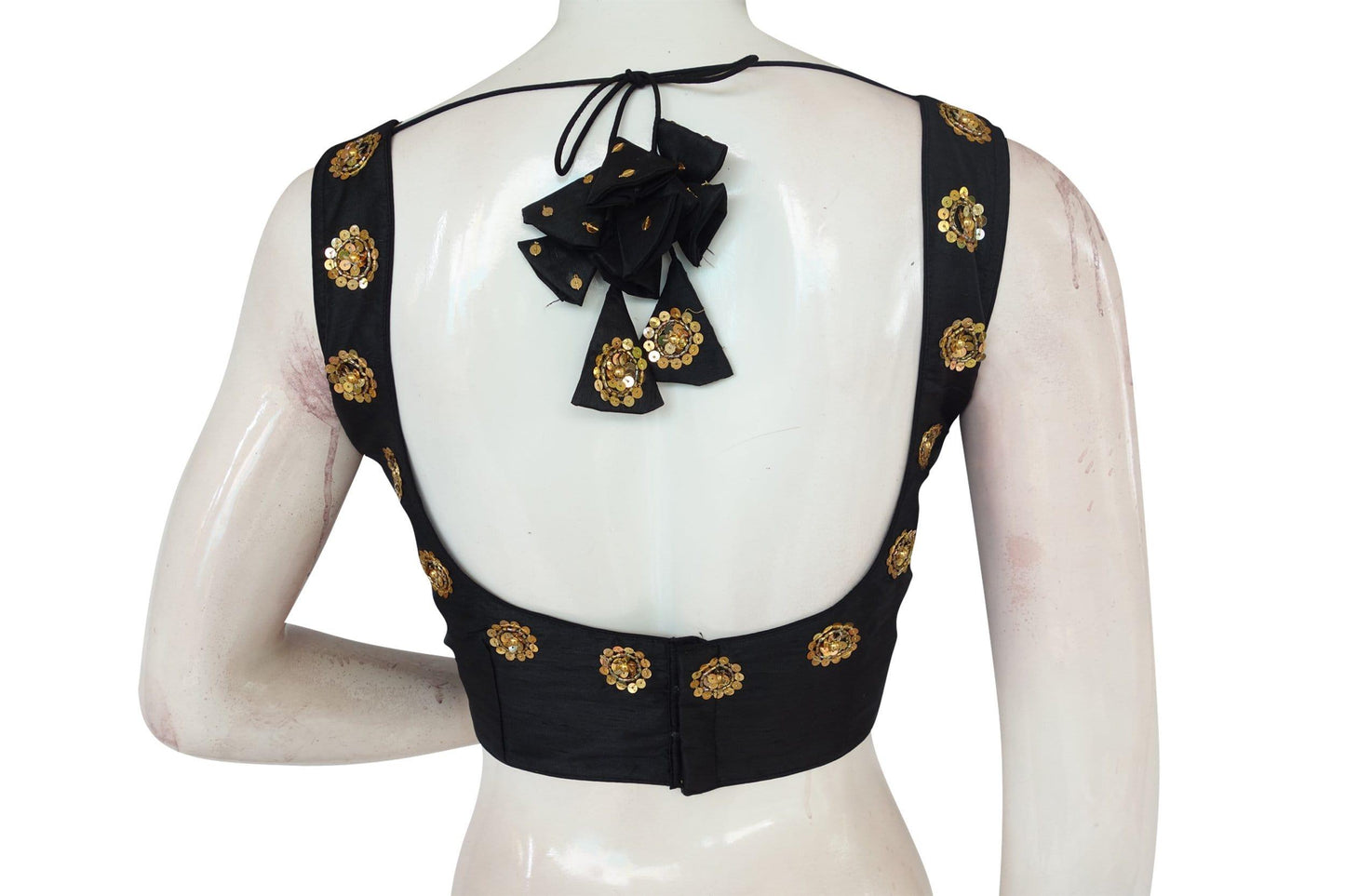 black color sequin embroidery readymade saree blouse 1
