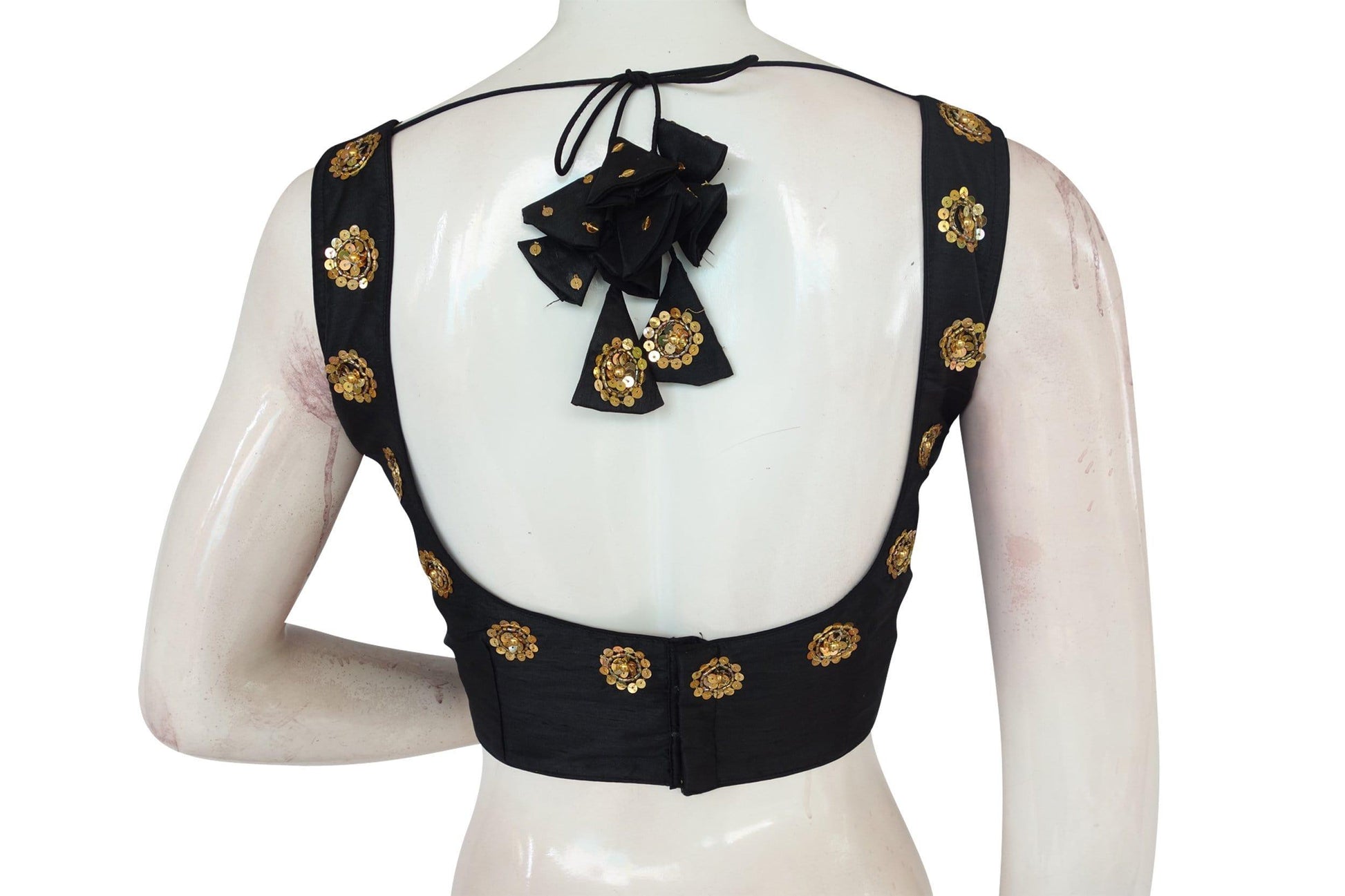 black color sequin embroidery readymade saree blouse 1