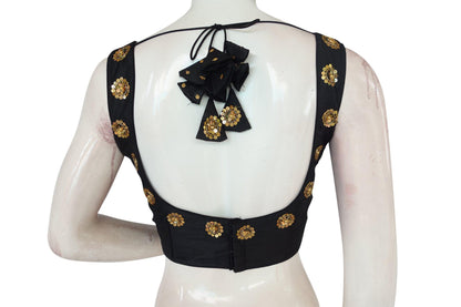 black color sequin embroidery readymade saree blouse 1
