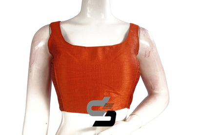 Terracotta Color Plain Semi Silk designer Readymade Saree Blouse - D3blouses