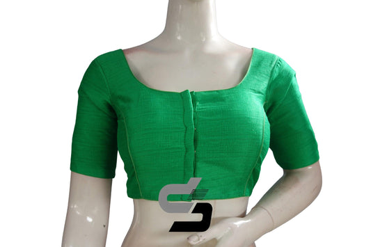 Green Color Plain Semi Silk Readymade Saree Blouse, Indian Readymade Blouse - D3blouses