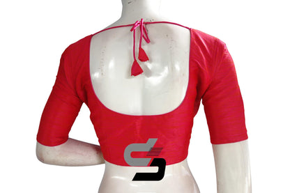 Peach Pink Color Plain Semi Silk Readymade Saree Blouse, Indian Readymade Blouse - D3blouses