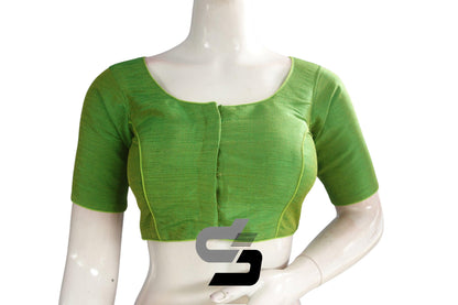 Green Color Plain Semi Silk Readymade Saree Blouse, Indian Readymade Blouse - D3blouses