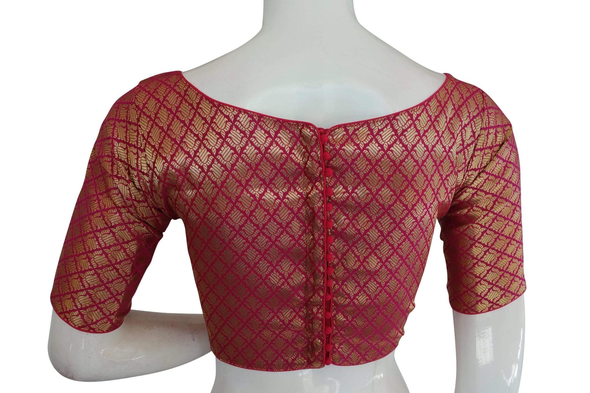 copy of brocade silk designer boat neck ready made saree blouse with potli button indian silk saree ready made blouse 1