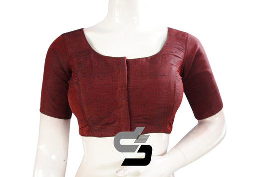 Dark Maroon Color Plain Semi Silk Readymade Saree Blouse, Indian Readymade Blouse - D3blouses