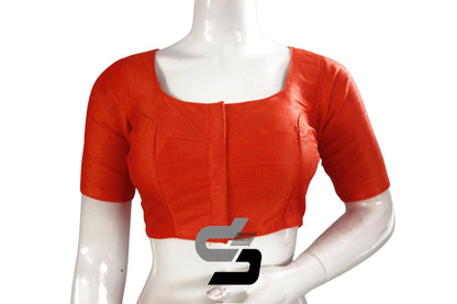 Orange Color Plain Semi Silk Readymade Saree Blouse, Indian Readymade Blouse - D3blouses