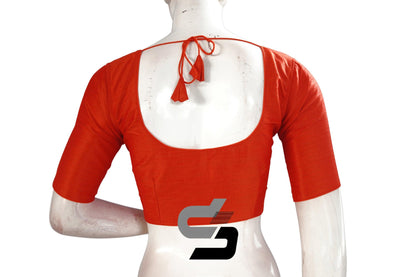 Orange Color Plain Semi Silk Readymade Saree Blouse, Indian Readymade Blouse - D3blouses