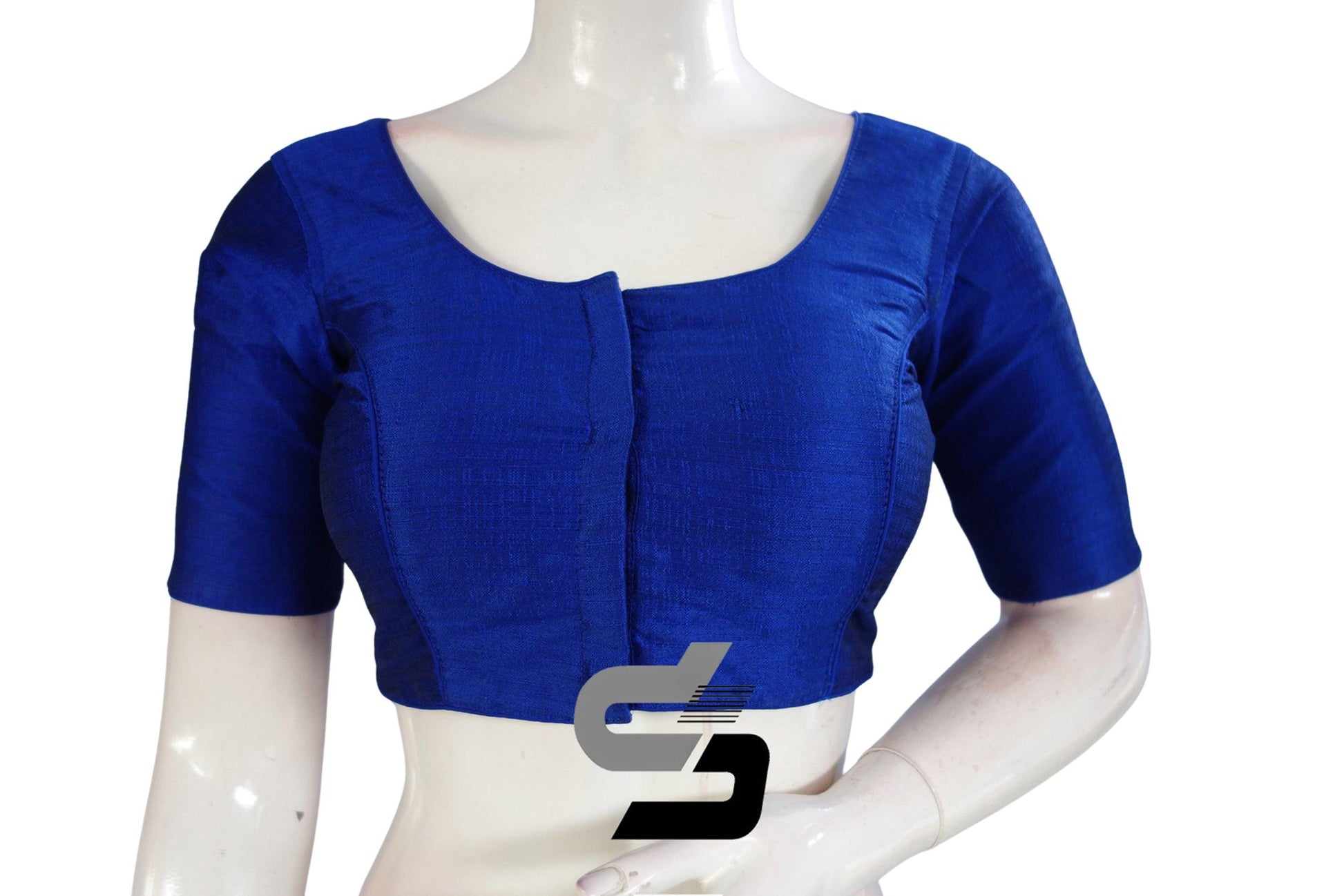 Royal Blue Color Plain Semi Silk Readymade Saree Blouse, Indian Readymade Blouse - D3blouses
