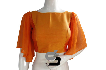 Mustard Orange Color Plain Silk Designer Ruffle Sleeve Readymade Blouse - D3blouses