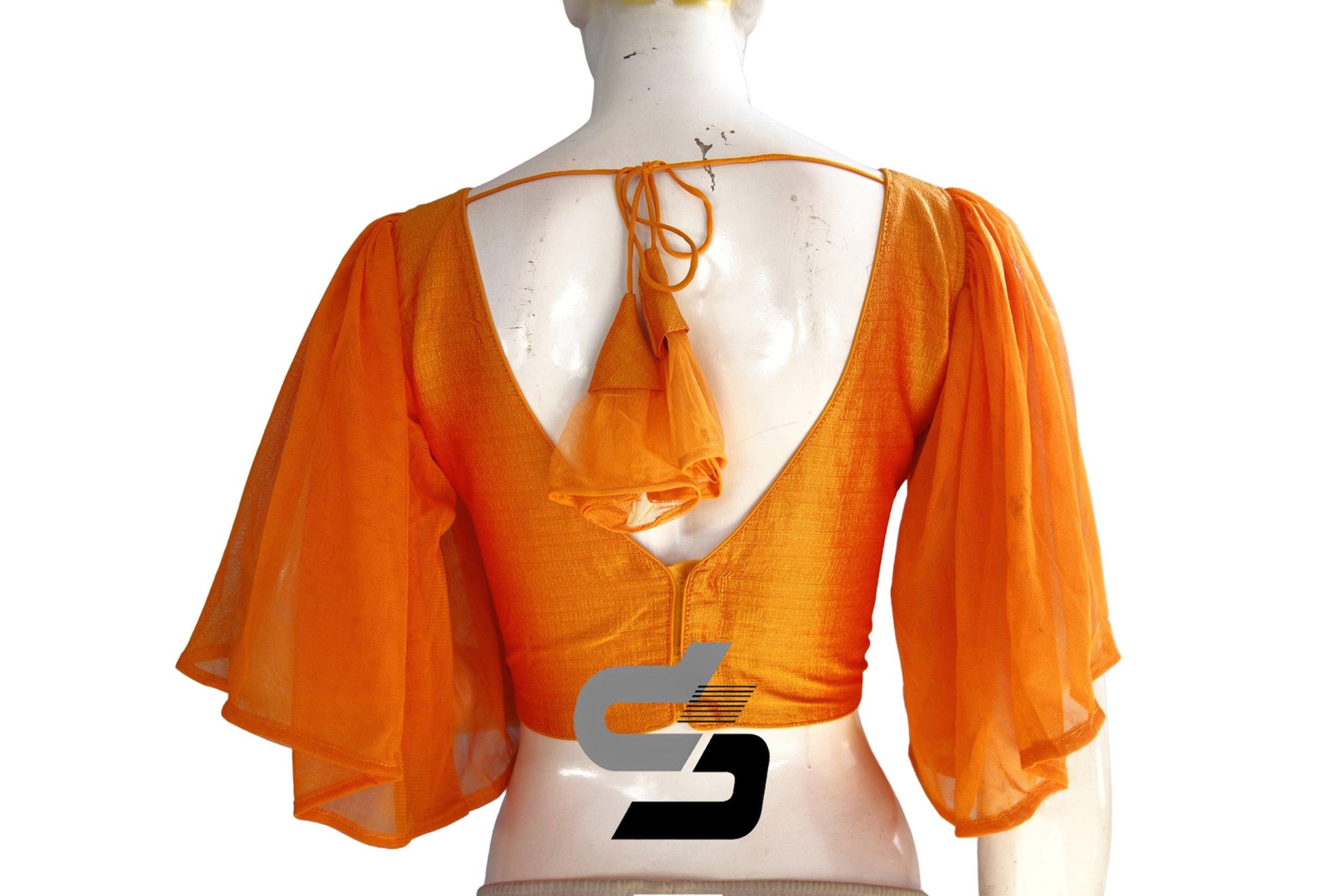 Mustard Orange Color Plain Silk Designer Ruffle Sleeve Readymade Blouse - D3blouses