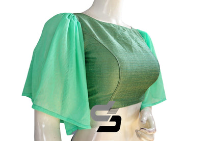 Olive Green Color Plain Silk Designer Ruffle Sleeve Readymade Blouse - D3blouses