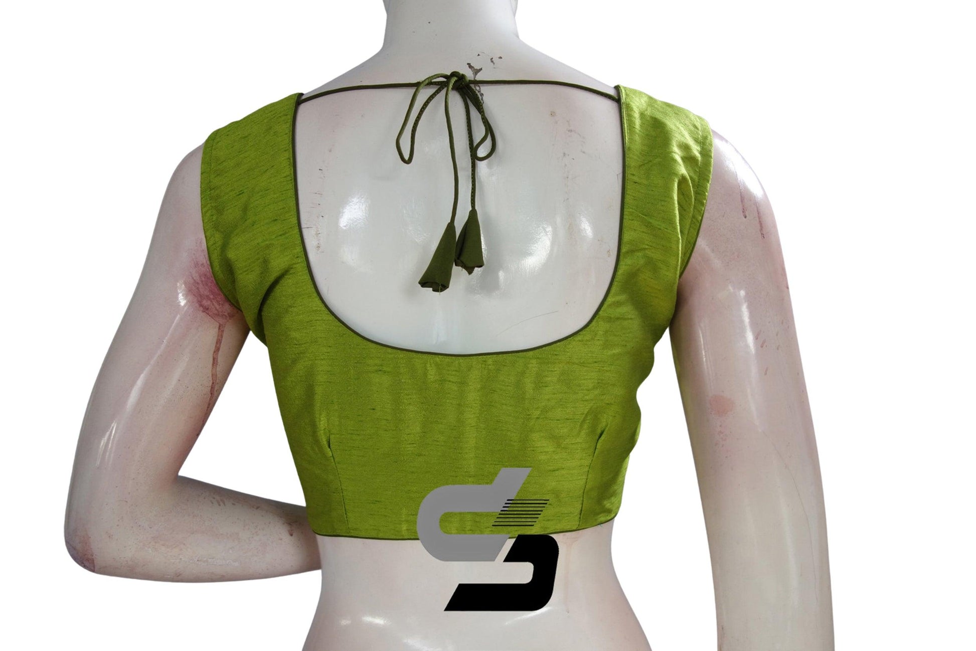 Green Color Sleeveless Plain Semi Silk Readymade Saree Blouse, Indian Readymade Blouse - D3blouses