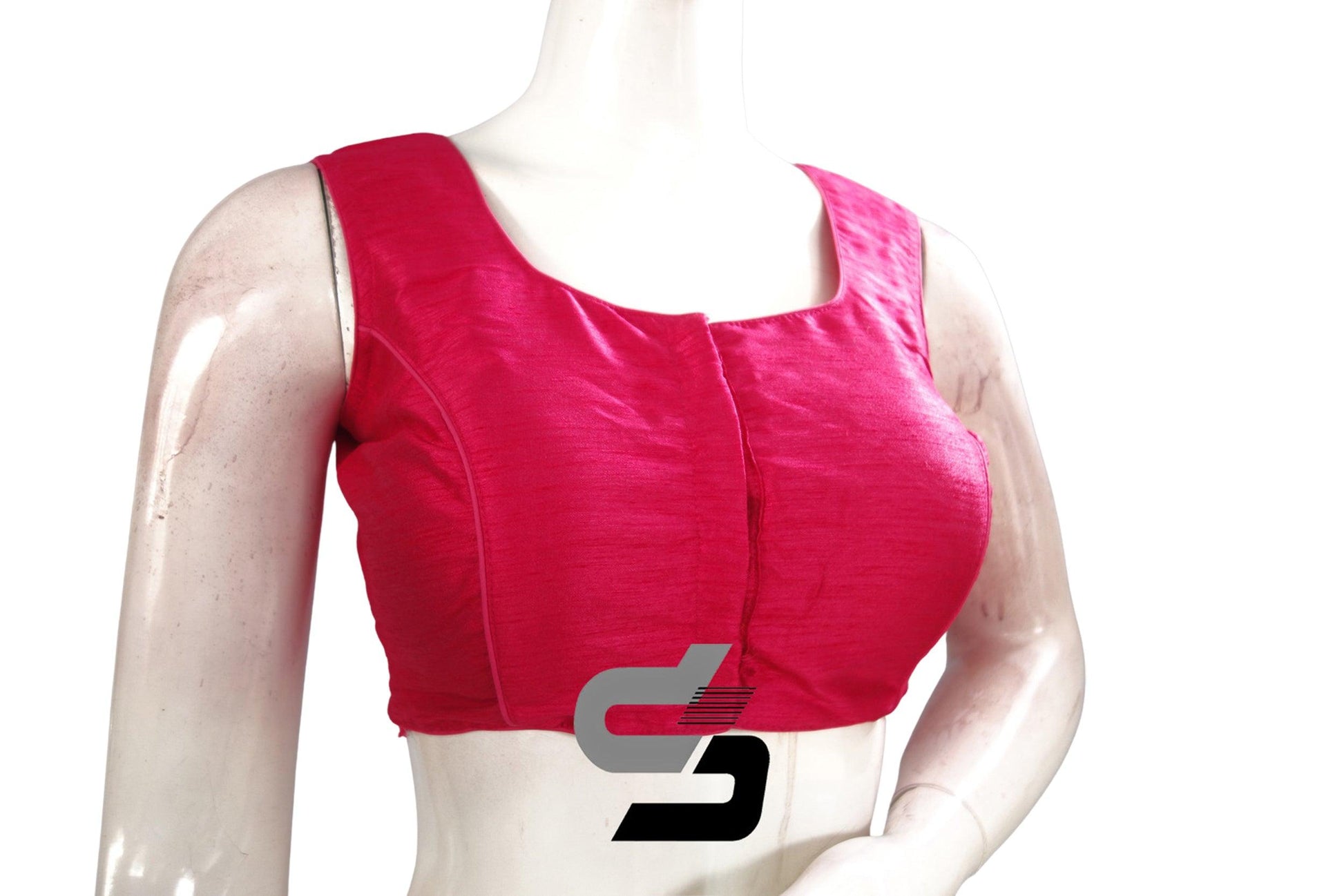 Pink Color Sleeveless Plain Semi Silk Readymade Saree Blouse, Indian Readymade Blouse - D3blouses