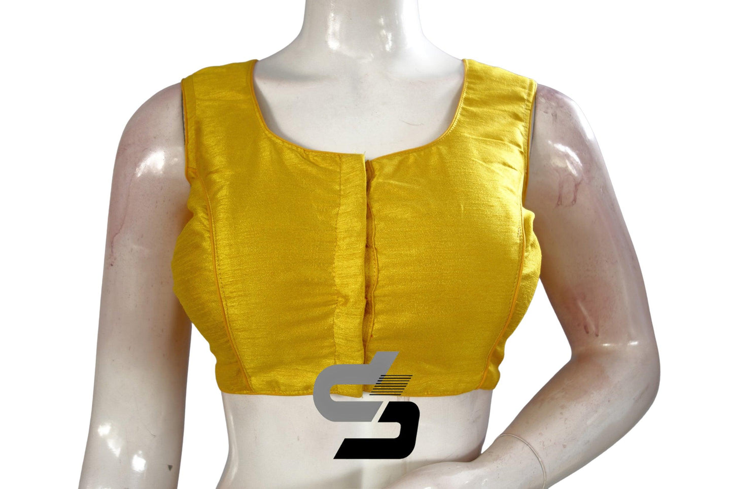 Yellow Color Sleeveless Plain Semi Silk Readymade Saree Blouse, Indian Readymade Blouse - D3blouses