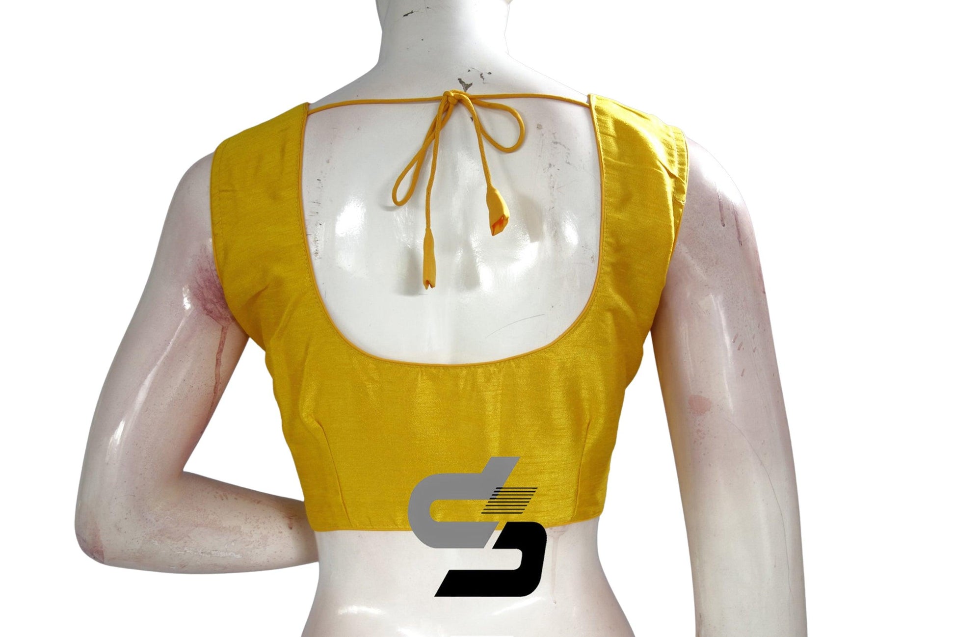 Yellow Color Sleeveless Plain Semi Silk Readymade Saree Blouse, Indian Readymade Blouse - D3blouses