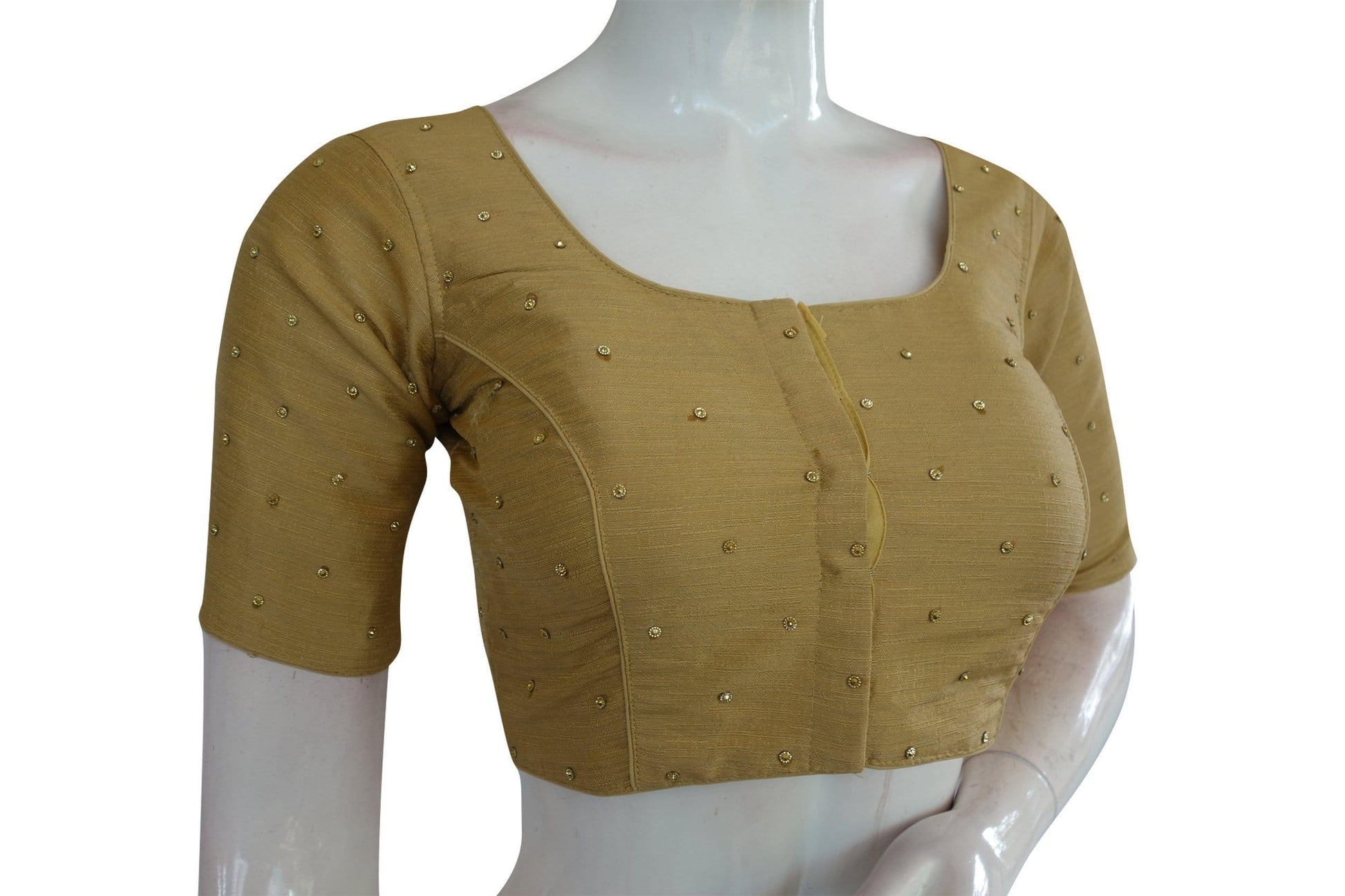 gold color plain moti stone work indian saree readymade blouse