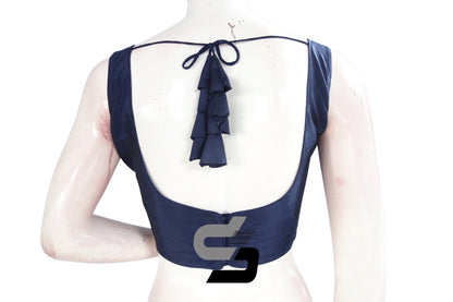 Navy Blue Color Plain Semi Silk designer Readymade Saree Blouse