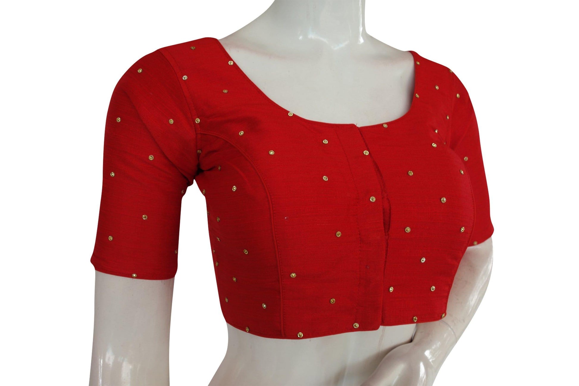 red color plain moti stone work indian saree readymade blouse