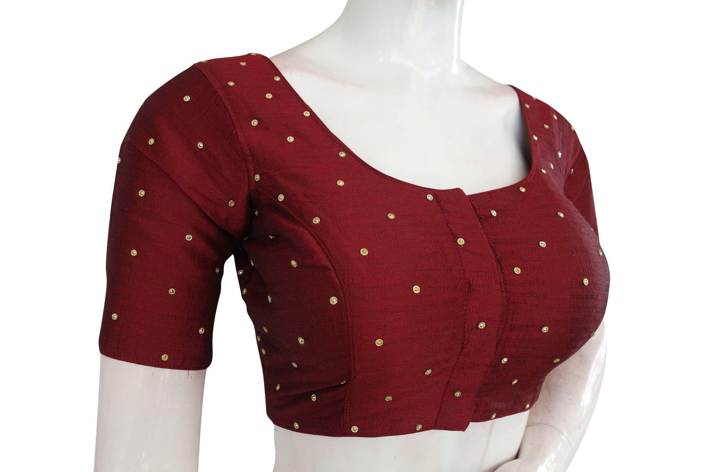 maroon color plain moti stone work indian saree readymade blouse