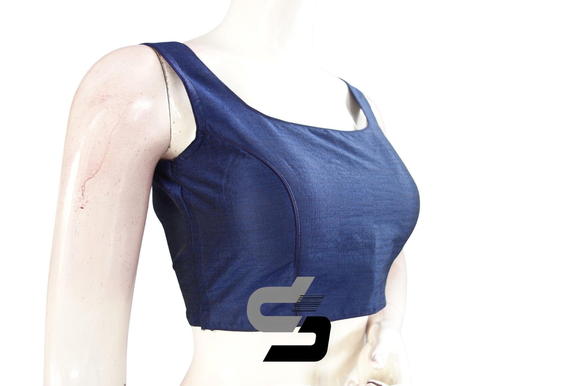 Navy Blue Color Plain Silk Designer Readymade Blouse - D3blouses
