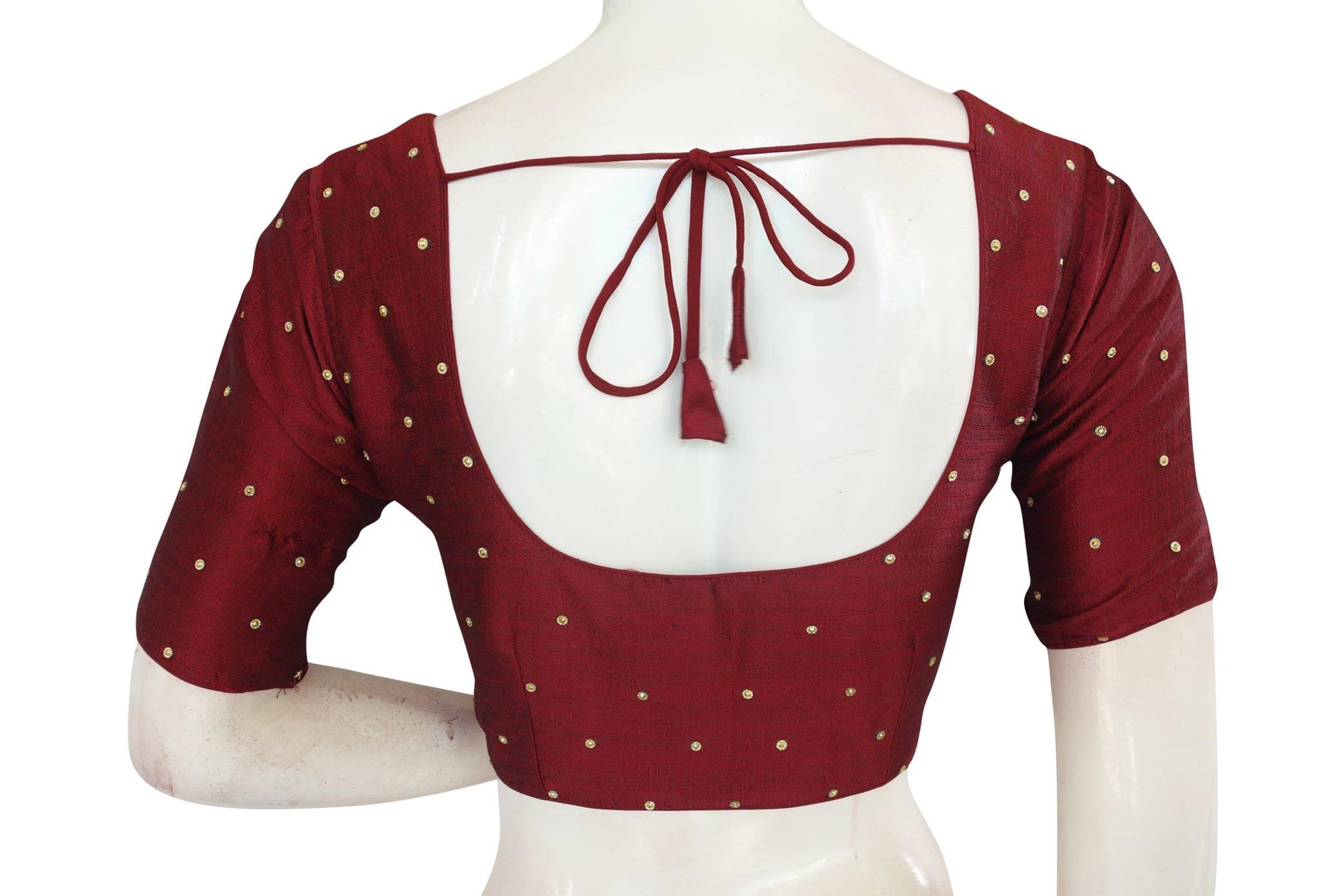 maroon color plain moti stone work indian saree readymade blouse