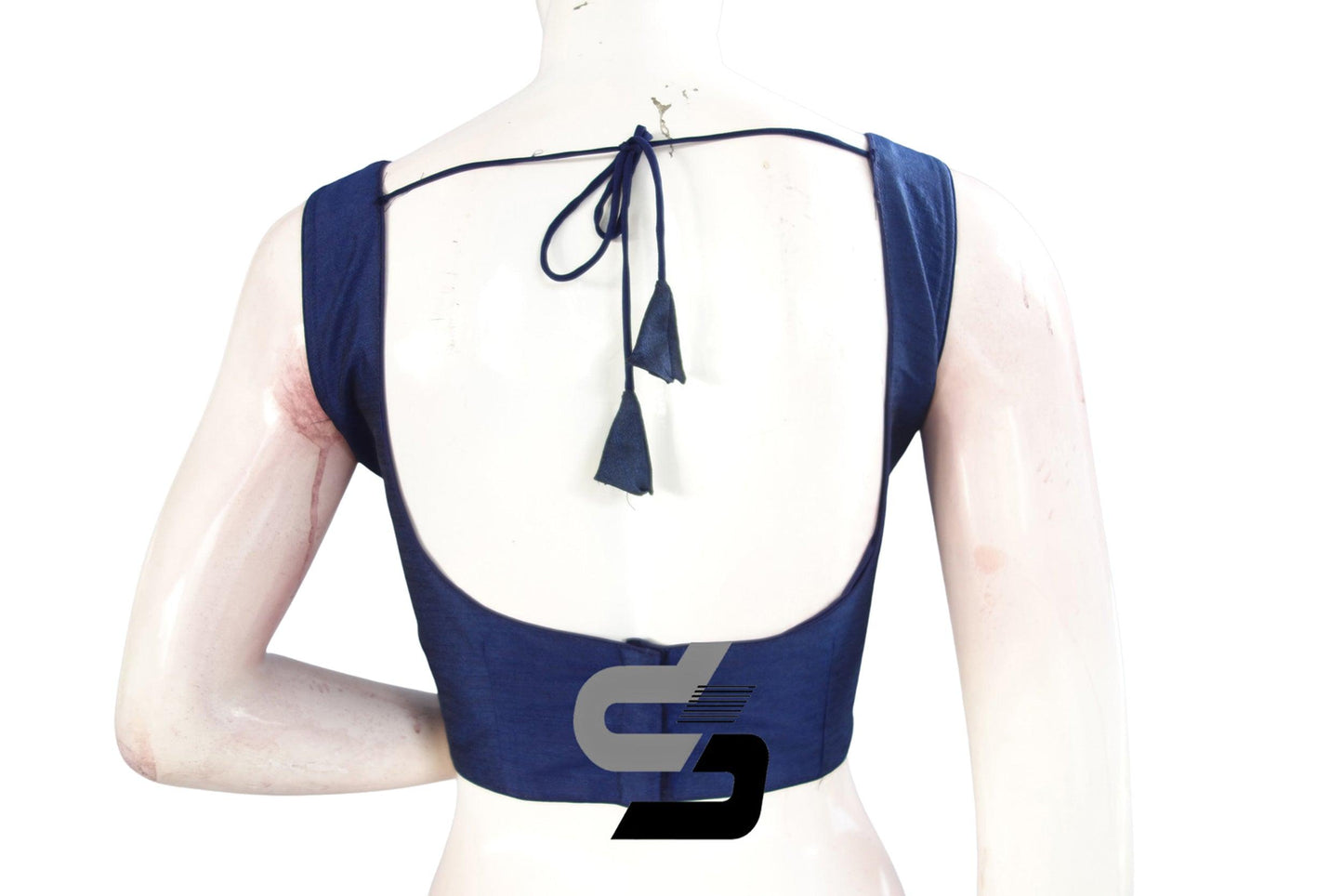 Navy Blue Color Plain Silk Designer Readymade Blouse - D3blouses