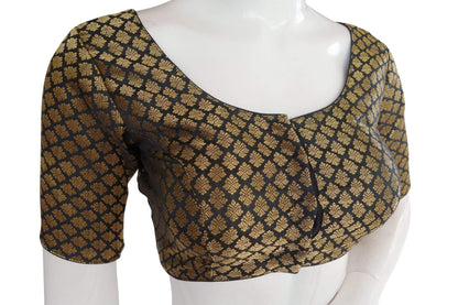 copy of black color brocade silk readymade saree blouse ready to wear blouse indian sari blouse crop top 1
