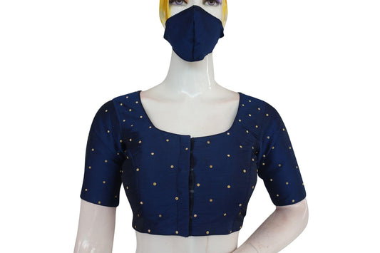 navy blue color plain moti stone work indian saree readymade blouse