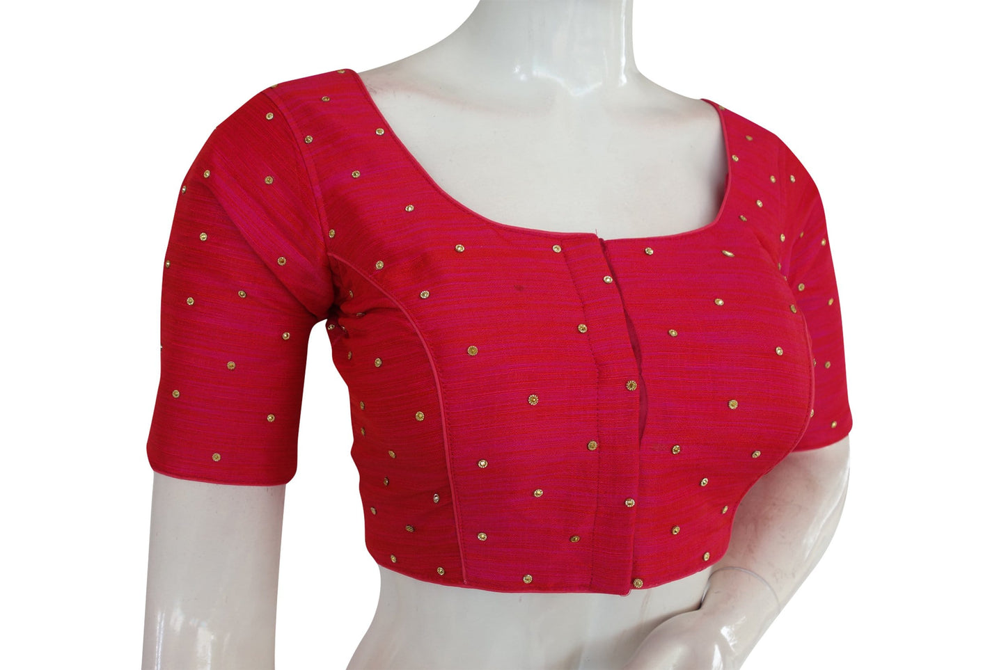 pink color plain moti stone work indian saree readymade blouse