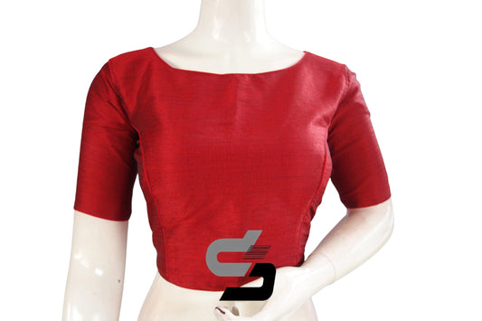 Scarlet Sophistication: Elevate your ensemble with this Plain Boat Neck Readymade Saree Blouse. Effortlessly chic, perfect for adding a touch of sophistication to any saree.