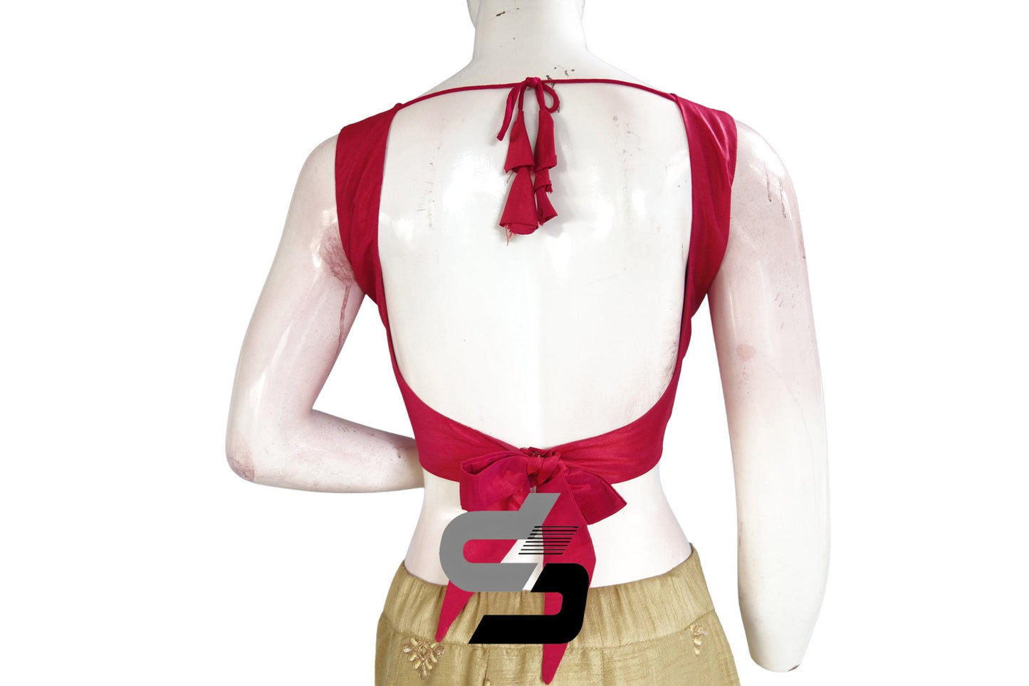 Pink Color Plain Designer Sleeveless With Bow and Tie, Readymade saree blouse, Indian Silk saree Readymade blouse - D3blouses