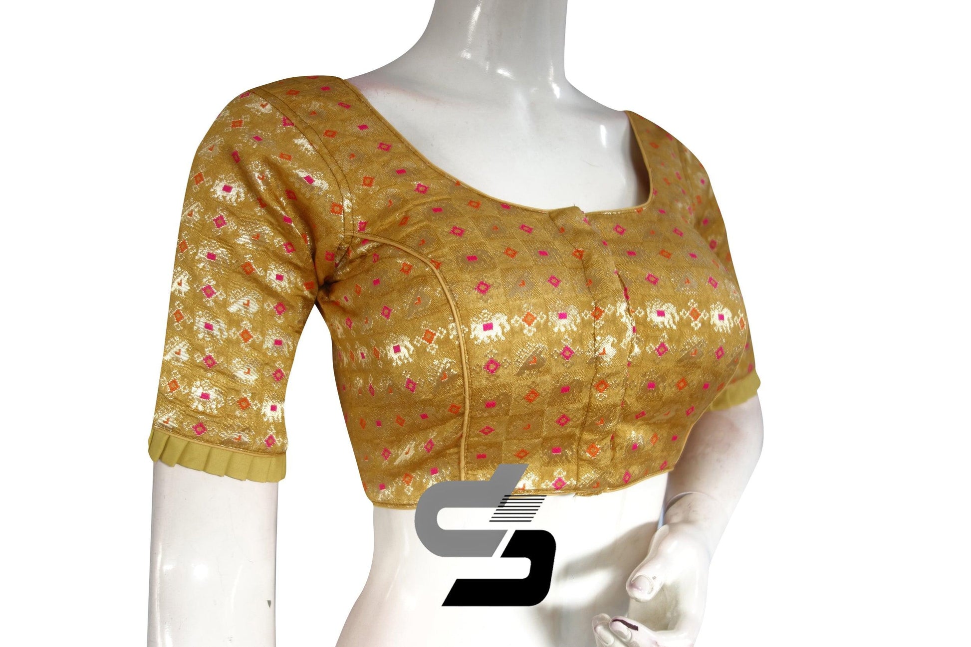 Gold Color Designer Brocade Silk Readymade Blouse With Matching Mask - D3blouses