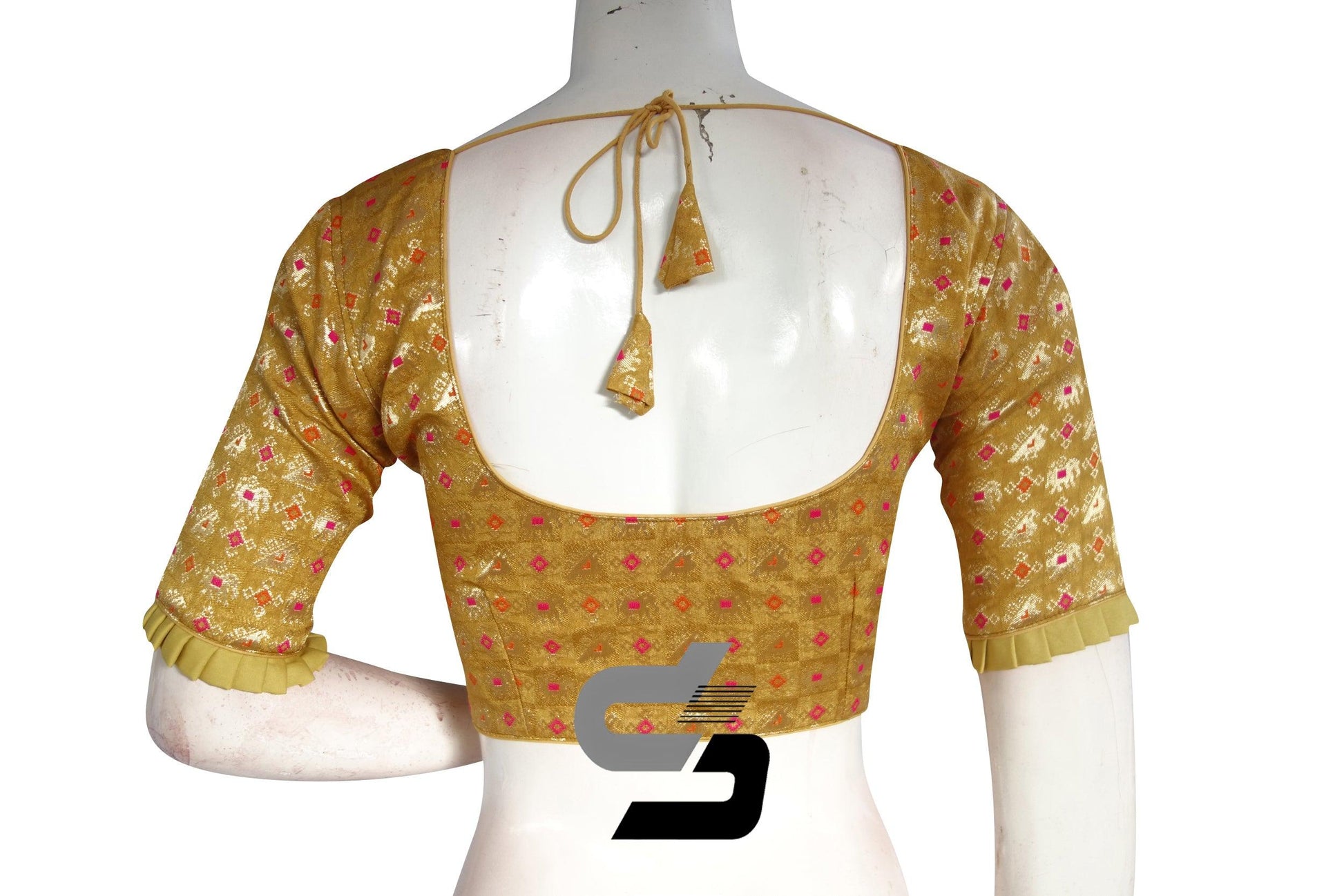 Gold Color Designer Brocade Silk Readymade Blouse With Matching Mask - D3blouses