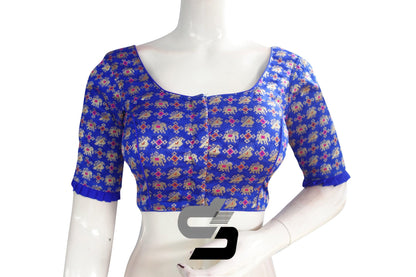 Royal Blue Color Designer Brocade Silk Readymade Blouse With Matching Mask - D3blouses